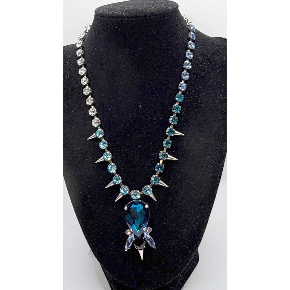 Statement Blue Aqua Clear Crystal Rhinestone Spik… - image 6